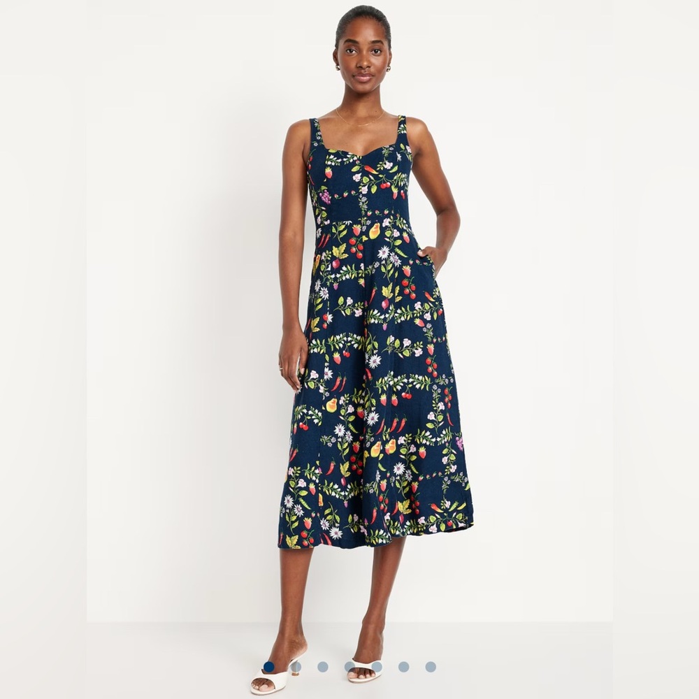 Old Navy Fit & Flare Sleeveless Linen-Blend Midi Dress